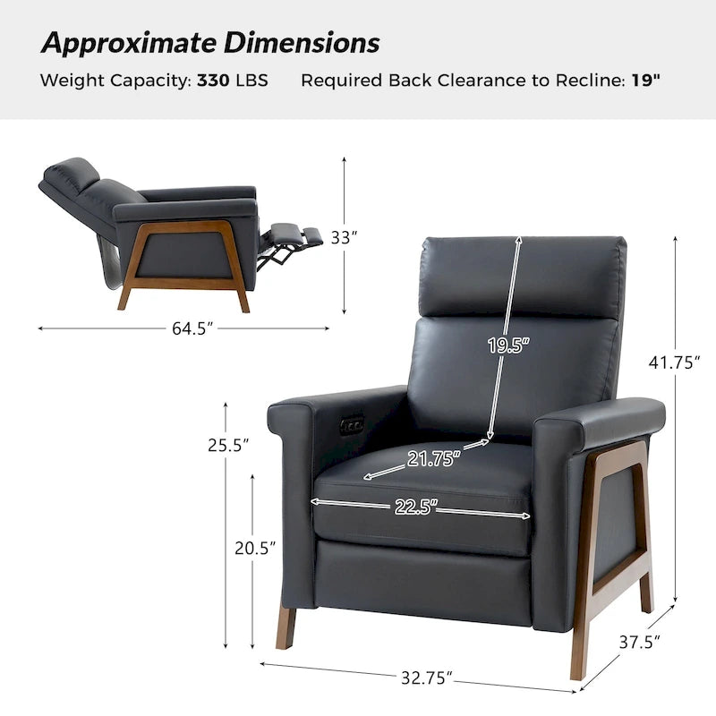 Fauteuil inclinable Jaime Modern Power en cuir véritable avec ports USB de HULALAHOME