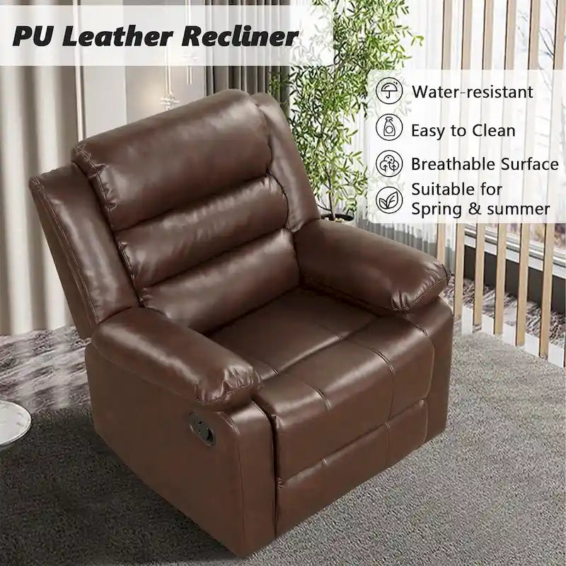Fauteuil inclinable manuel en cuir PU respirant avec accoudoirs et dossier surrembourrés