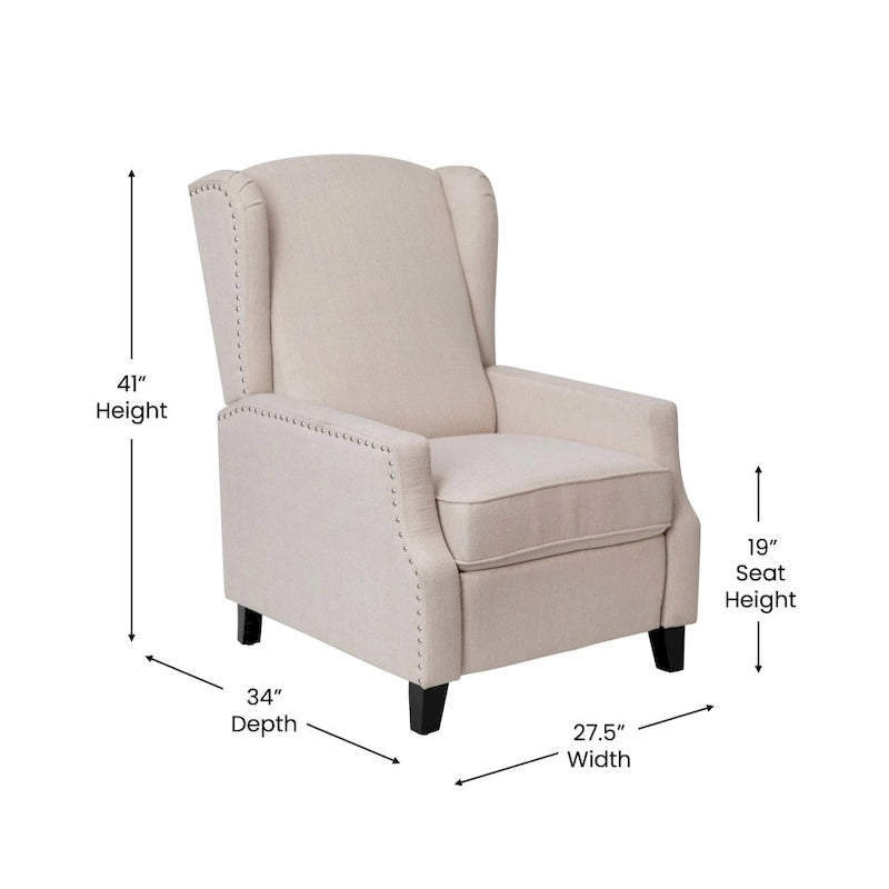 Fauteuil inclinable avec pochette arrière et garniture de clous décoratifs
