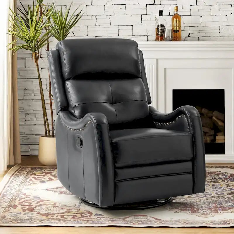 Fauteuil inclinable, basculant et pivotant en cuir véritable FrancoModern avec garniture cloutée par HULALA HOME