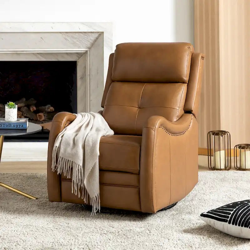 Fauteuil inclinable, basculant et pivotant en cuir véritable FrancoModern avec garniture cloutée par HULALA HOME