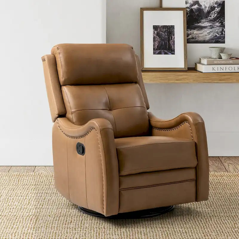 Fauteuil inclinable, basculant et pivotant en cuir véritable FrancoModern avec garniture cloutée par HULALA HOME