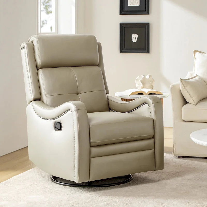 Fauteuil inclinable, basculant et pivotant en cuir véritable FrancoModern avec garniture cloutée par HULALA HOME