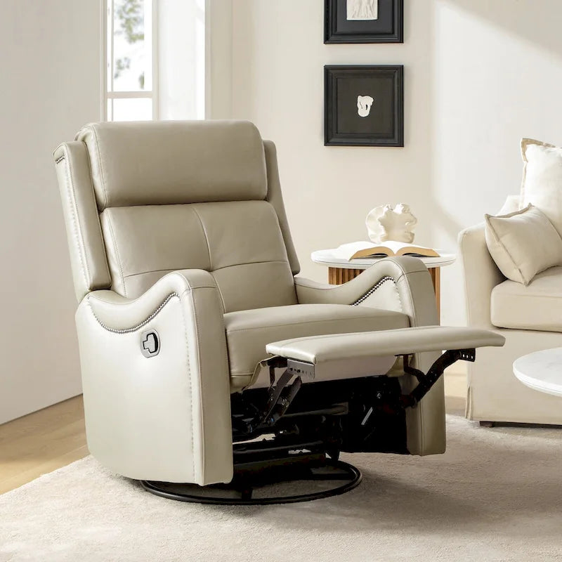 Fauteuil inclinable, basculant et pivotant en cuir véritable FrancoModern avec garniture cloutée par HULALA HOME