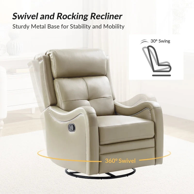 Fauteuil inclinable, basculant et pivotant en cuir véritable FrancoModern avec garniture cloutée par HULALA HOME