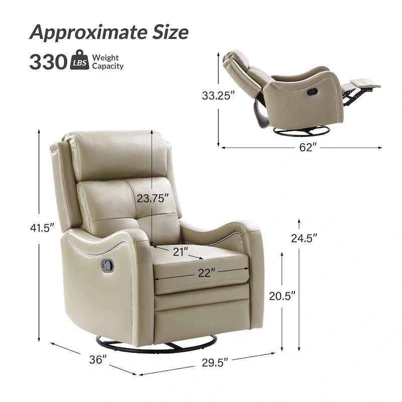 Fauteuil inclinable, basculant et pivotant en cuir véritable FrancoModern avec garniture cloutée par HULALA HOME