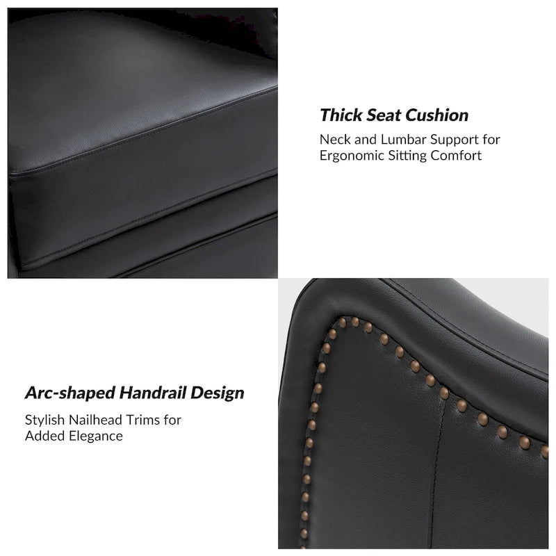 Fauteuil inclinable, basculant et pivotant en cuir véritable FrancoModern avec garniture cloutée par HULALA HOME