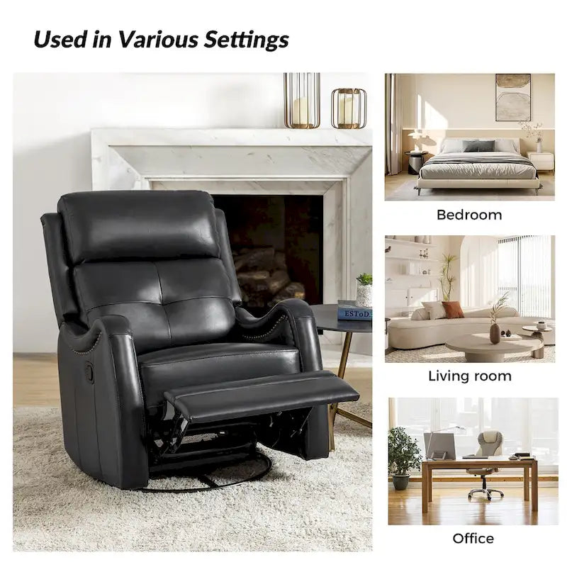 Fauteuil inclinable, basculant et pivotant en cuir véritable FrancoModern avec garniture cloutée par HULALA HOME