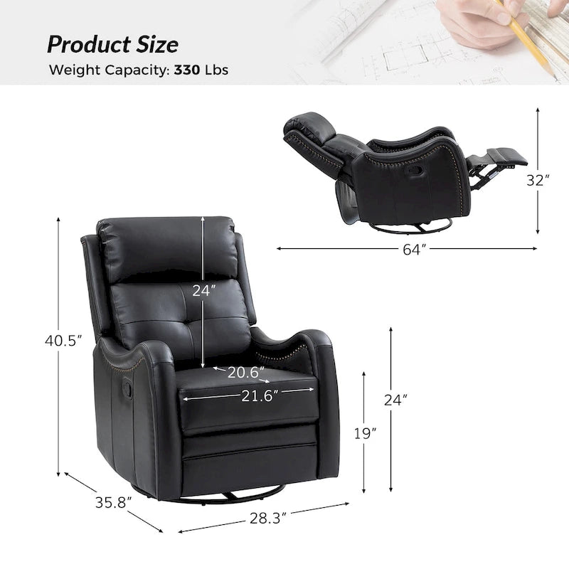 Fauteuil inclinable, basculant et pivotant en cuir véritable FrancoModern avec garniture cloutée par HULALA HOME