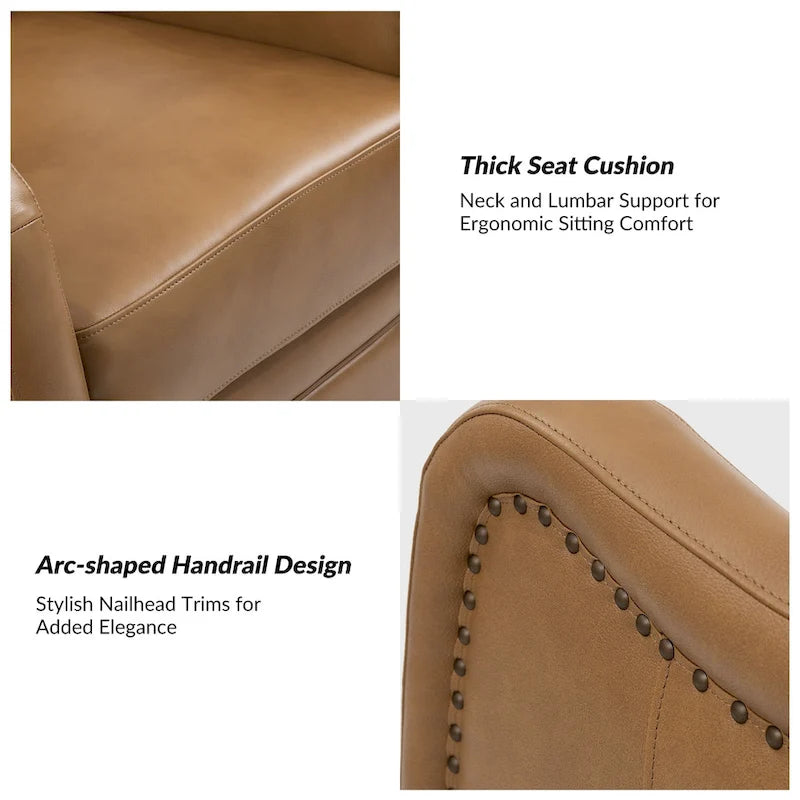 Fauteuil inclinable, basculant et pivotant en cuir véritable FrancoModern avec garniture cloutée par HULALA HOME