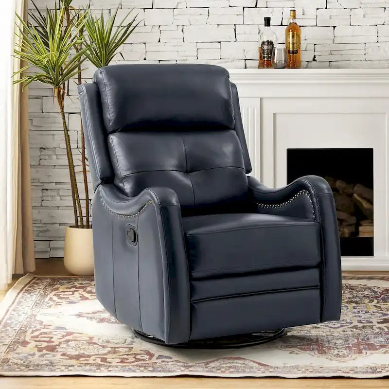 Fauteuil inclinable, basculant et pivotant en cuir véritable FrancoModern avec garniture cloutée par HULALA HOME
