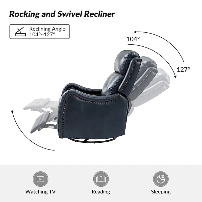 Fauteuil inclinable, basculant et pivotant en cuir véritable FrancoModern avec garniture cloutée par HULALA HOME