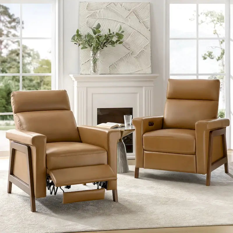Fauteuil inclinable électrique en cuir véritable moderne Jaime avec ports USB intégrés, lot de 2, par HULALA HOME