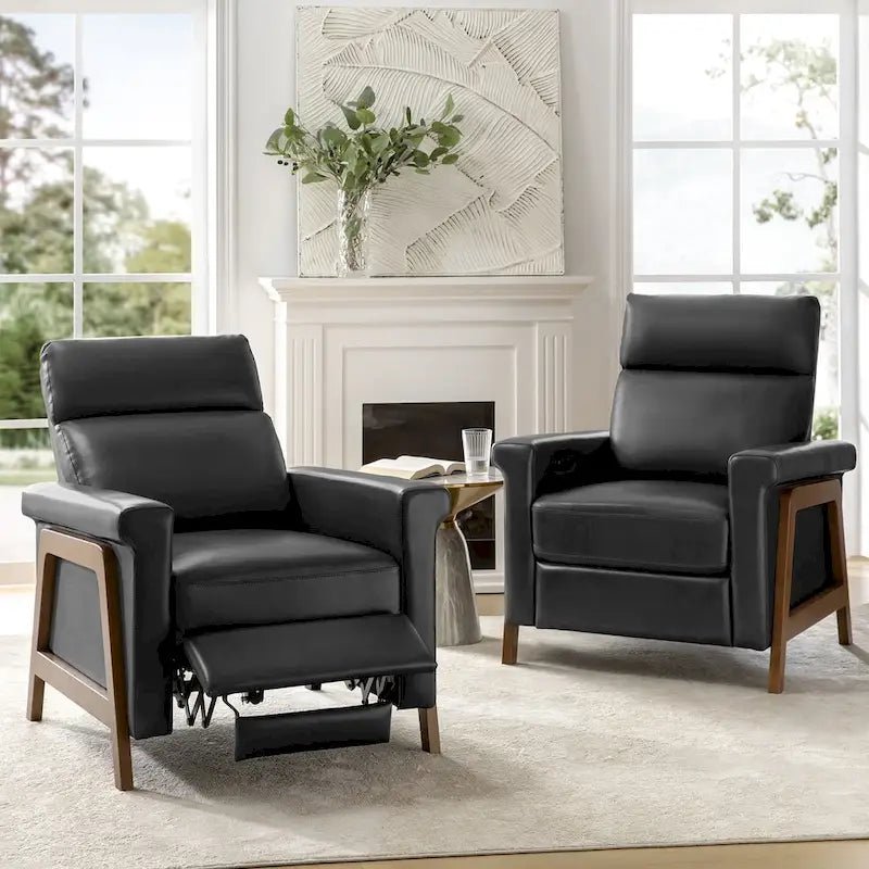 Fauteuil inclinable électrique en cuir véritable moderne Jaime avec ports USB intégrés, lot de 2, par HULALA HOME