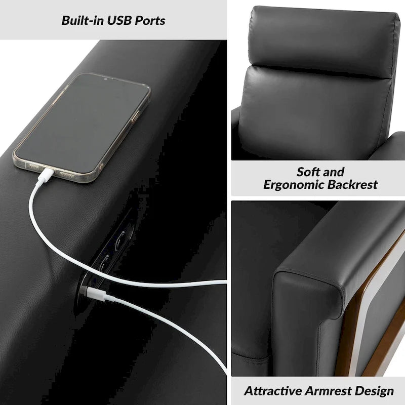 Fauteuil inclinable électrique en cuir véritable moderne Jaime avec ports USB intégrés, lot de 2, par HULALA HOME