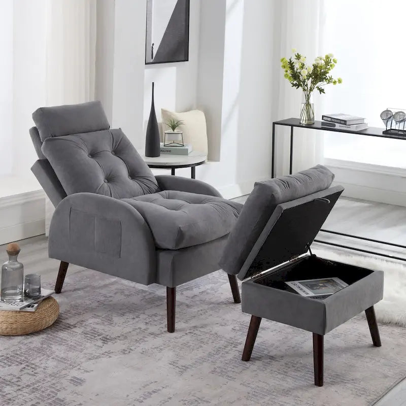 HOMYKA Chaise longue rembourrée avec dossier réglable et pouf de rangement