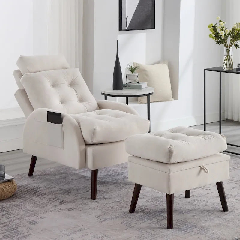 HOMYKA Chaise longue rembourrée avec dossier réglable et pouf de rangement