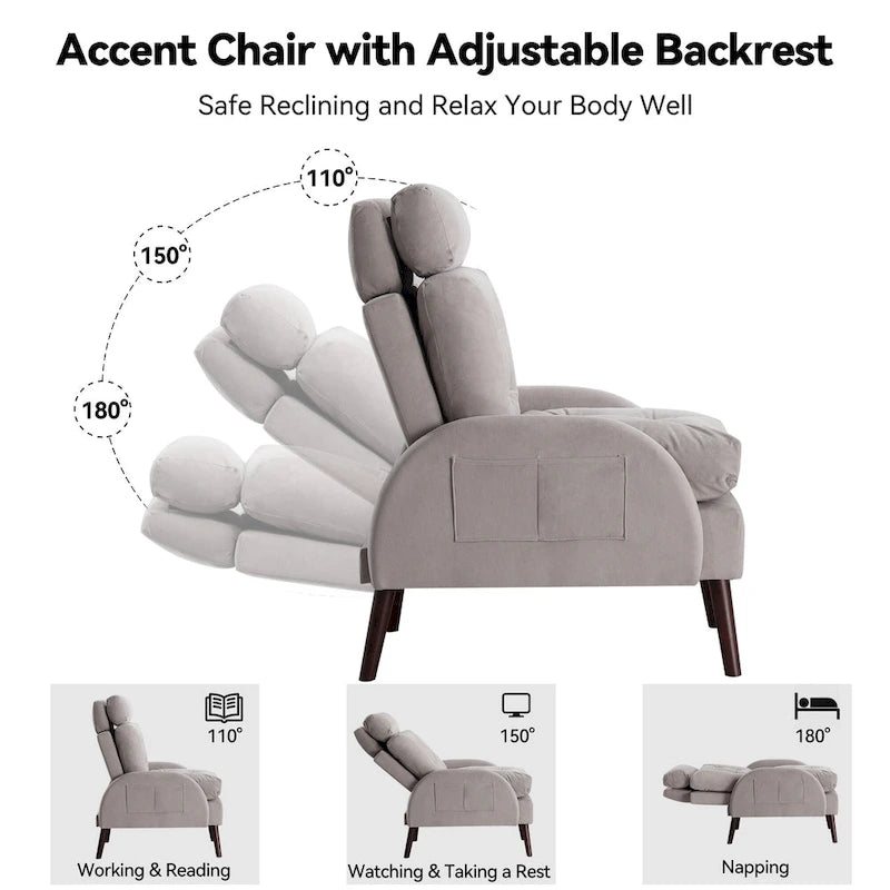 HOMYKA Chaise longue rembourrée avec dossier réglable et pouf de rangement