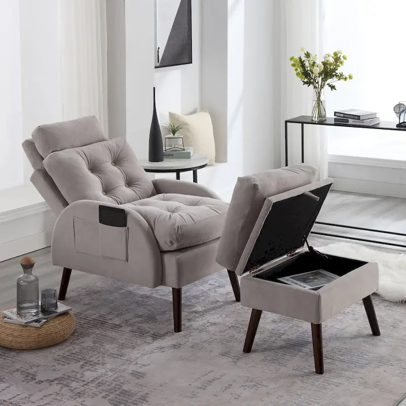 HOMYKA Chaise longue rembourrée avec dossier réglable et pouf de rangement