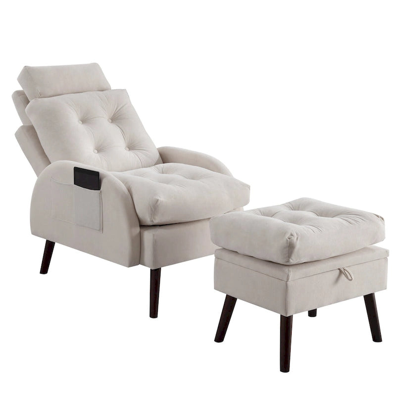 HOMYKA Chaise longue rembourrée avec dossier réglable et pouf de rangement
