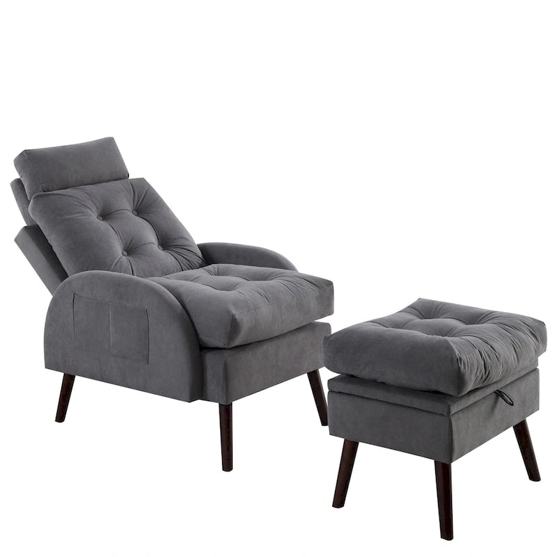 HOMYKA Chaise longue rembourrée avec dossier réglable et pouf de rangement