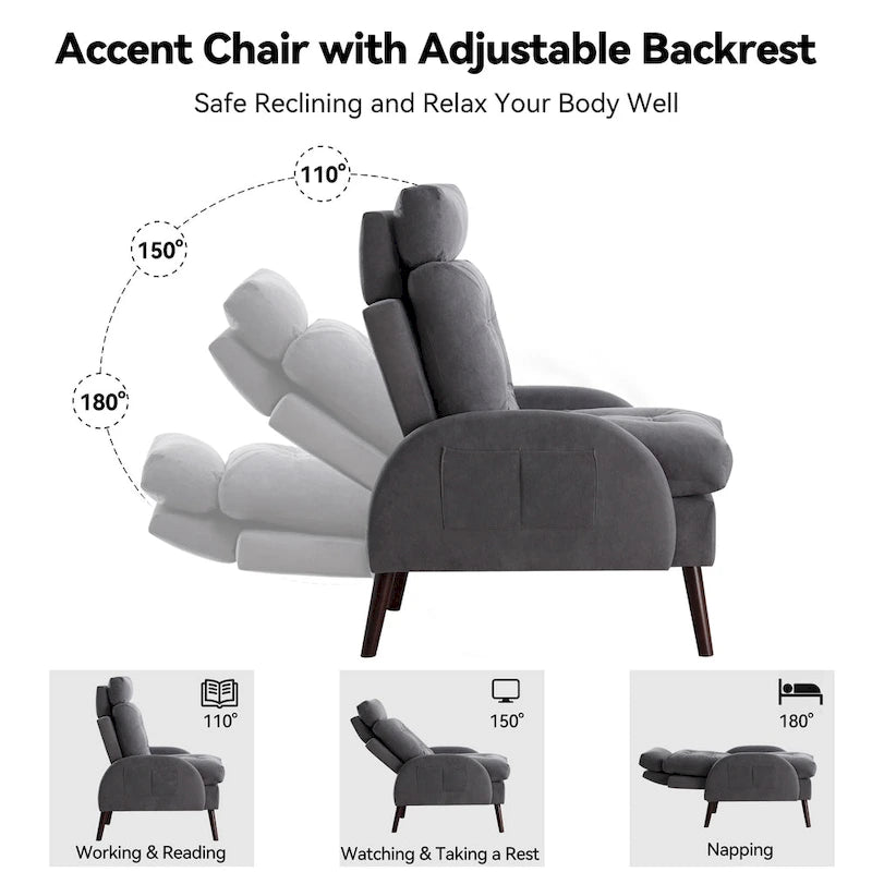 HOMYKA Chaise longue rembourrée avec dossier réglable et pouf de rangement