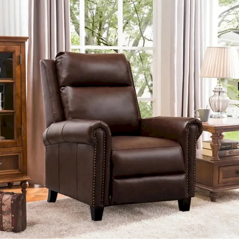 Fauteuil inclinable de club à dossier poussé en cuir véritable Ebello