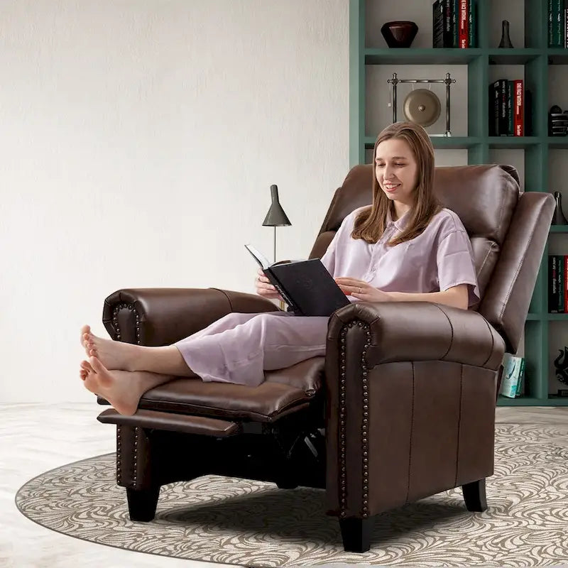 Fauteuil inclinable de club à dossier poussé en cuir véritable Ebello