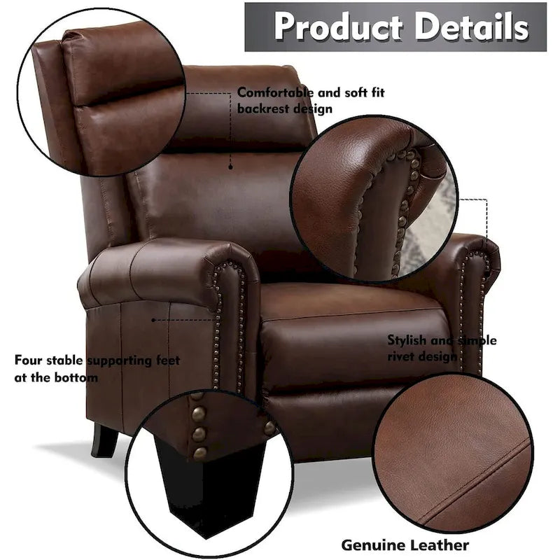 Fauteuil inclinable de club à dossier poussé en cuir véritable Ebello