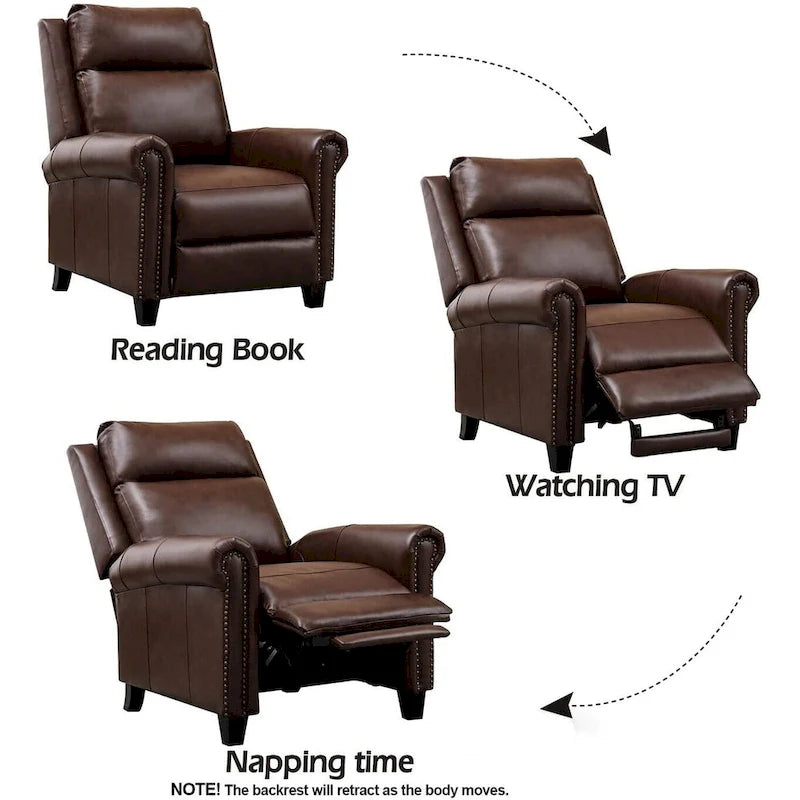 Fauteuil inclinable de club à dossier poussé en cuir véritable Ebello