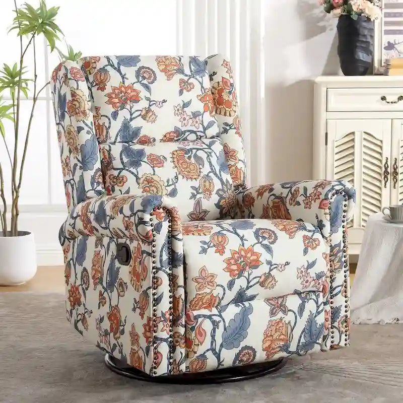 Fauteuil inclinable manuel floral HOMYKA, pivotant et basculant, rembourré