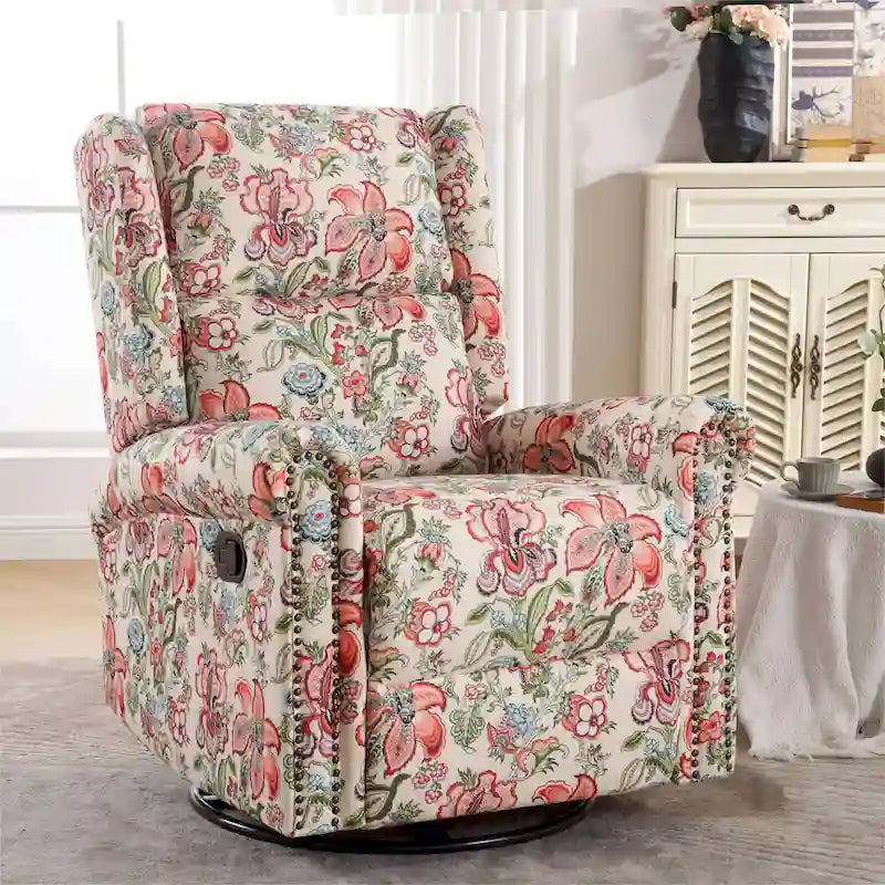Fauteuil inclinable manuel floral HOMYKA, pivotant et basculant, rembourré