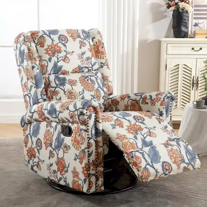 Fauteuil inclinable manuel floral HOMYKA, pivotant et basculant, rembourré