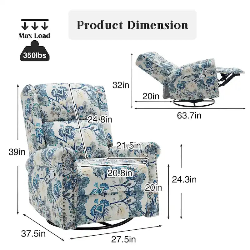 Fauteuil inclinable manuel floral HOMYKA, pivotant et basculant, rembourré