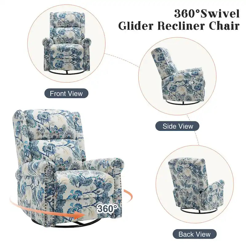 Fauteuil inclinable manuel floral HOMYKA, pivotant et basculant, rembourré