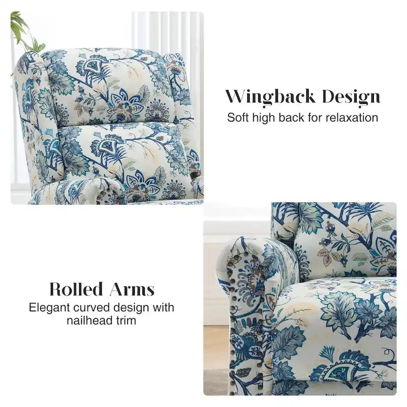 Fauteuil inclinable manuel floral HOMYKA, pivotant et basculant, rembourré