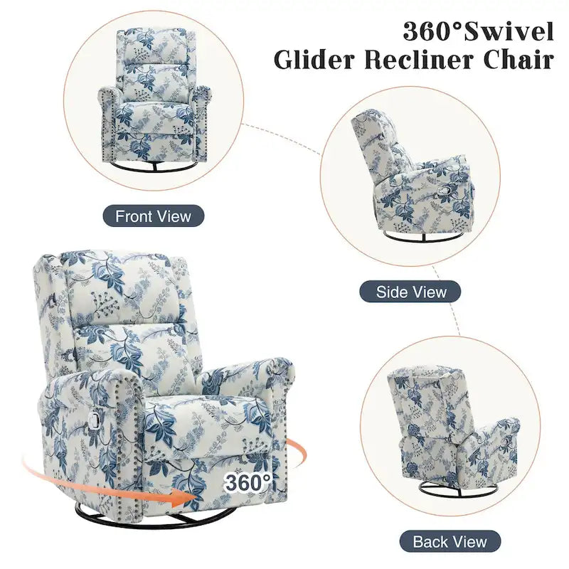 Fauteuil inclinable manuel floral HOMYKA, pivotant et basculant, rembourré