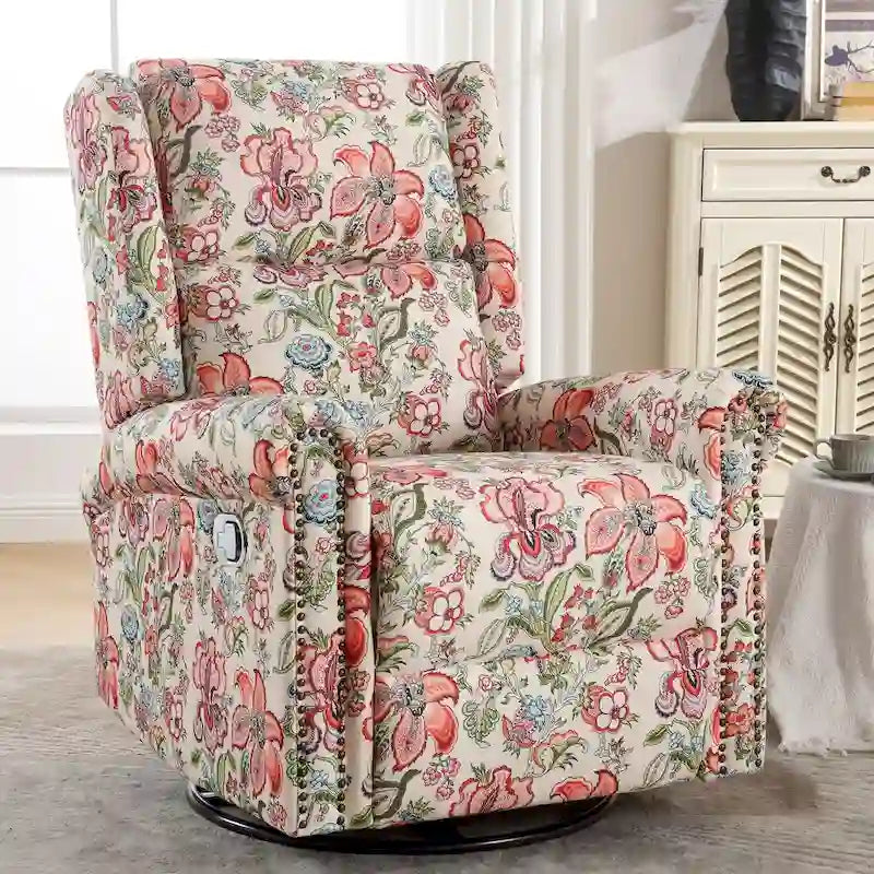 Fauteuil inclinable manuel floral HOMYKA, pivotant et basculant, rembourré