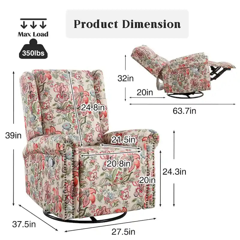 Fauteuil inclinable manuel floral HOMYKA, pivotant et basculant, rembourré