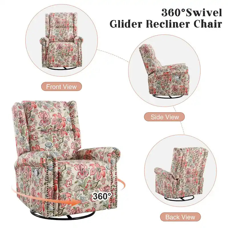 Fauteuil inclinable manuel floral HOMYKA, pivotant et basculant, rembourré