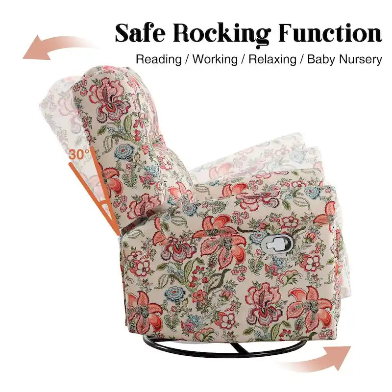 Fauteuil inclinable manuel floral HOMYKA, pivotant et basculant, rembourré