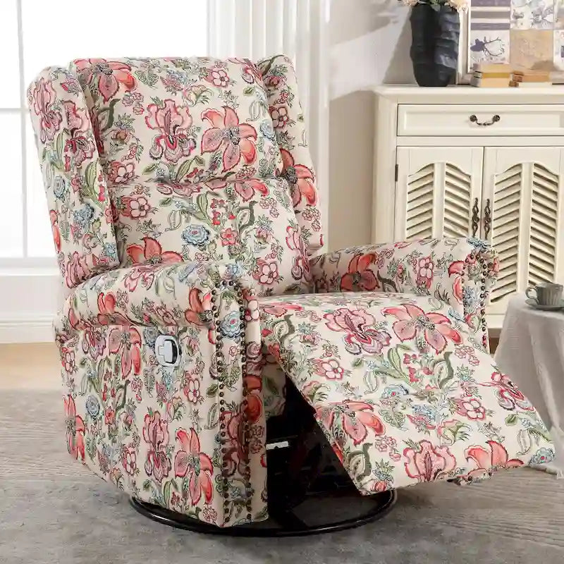 Fauteuil inclinable manuel floral HOMYKA, pivotant et basculant, rembourré