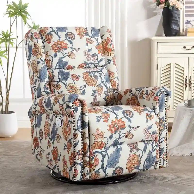 Fauteuil inclinable manuel floral HOMYKA, pivotant et basculant, rembourré