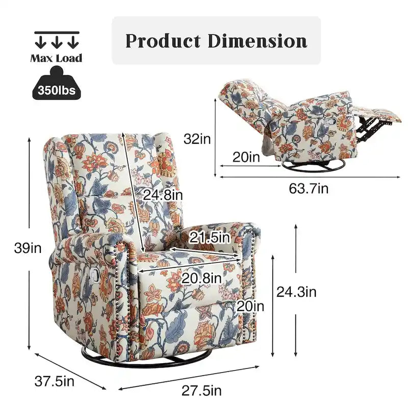 Fauteuil inclinable manuel floral HOMYKA, pivotant et basculant, rembourré