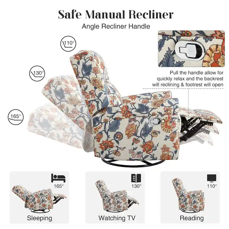 Fauteuil inclinable manuel floral HOMYKA, pivotant et basculant, rembourré
