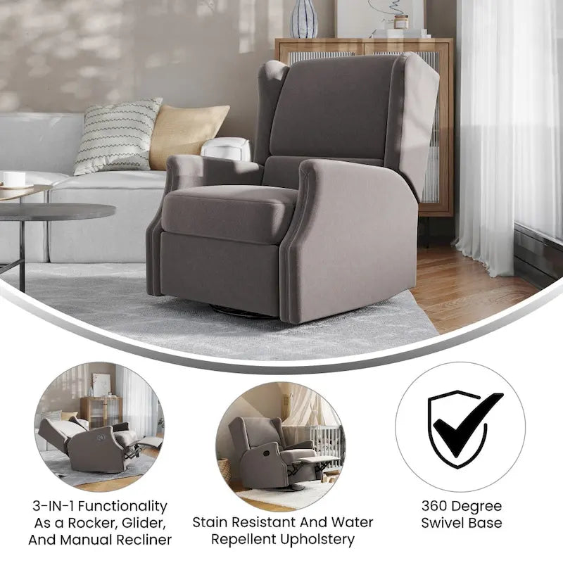 Fauteuil inclinable planeur manuel avec dossier haut et pivotant à 360°