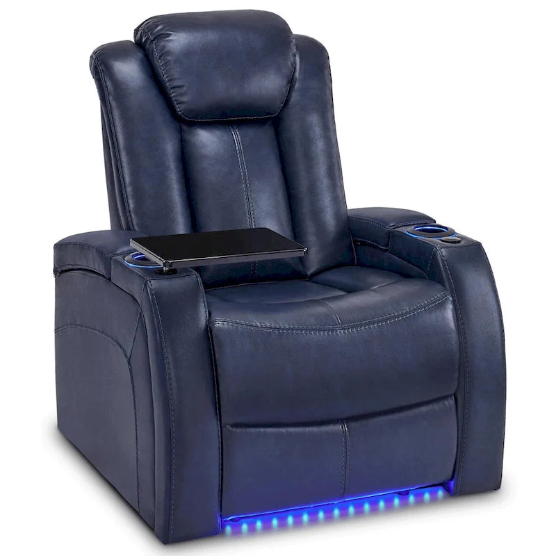 Fauteuil inclinable électrique MCombo, Siège de cinéma maison avec appui-tête réglable et tablette, Cuir respirant HTS422