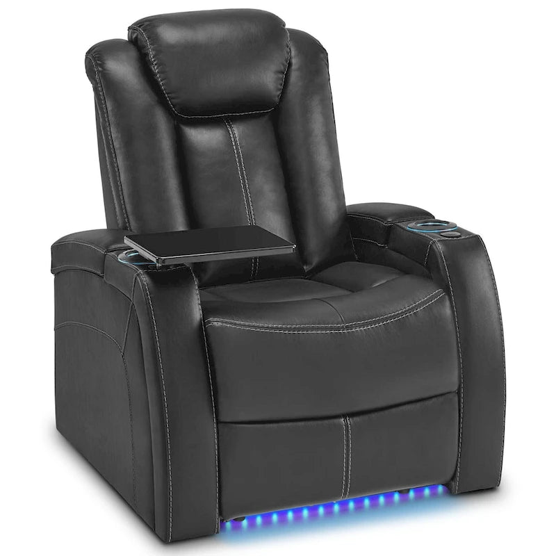 Fauteuil inclinable électrique MCombo, Siège de cinéma maison avec appui-tête réglable et tablette, Cuir respirant HTS422