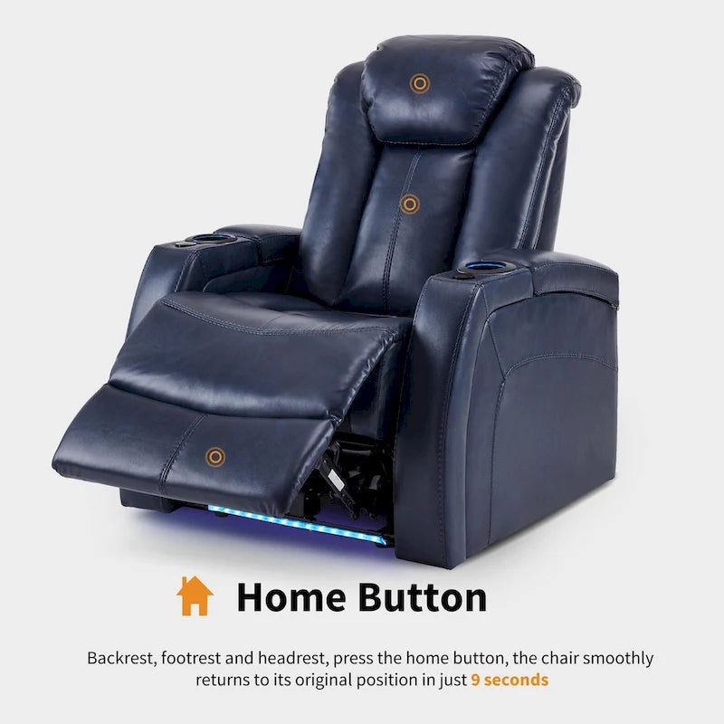 Fauteuil inclinable électrique MCombo, Siège de cinéma maison avec appui-tête réglable et tablette, Cuir respirant HTS422
