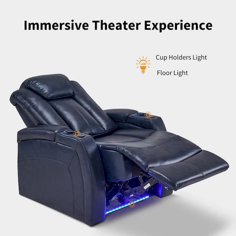 Fauteuil inclinable électrique MCombo, Siège de cinéma maison avec appui-tête réglable et tablette, Cuir respirant HTS422